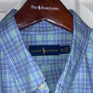 Ralph Lauren Men's Blue Plaid Shirt Blue and Green Size -XXL